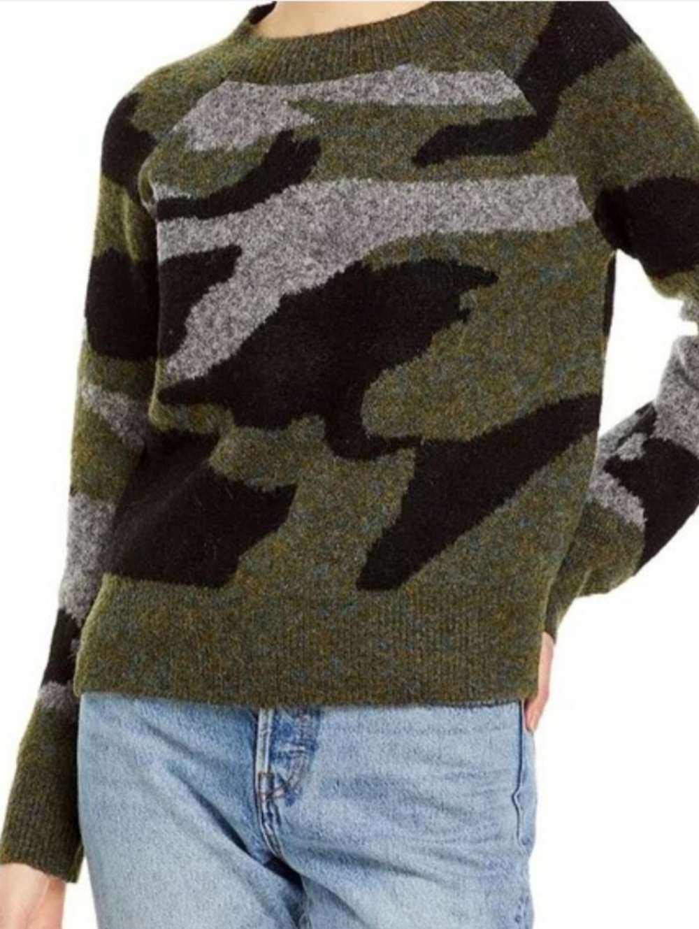 Anthropologie Olive Green Camouflage Knit Sweater